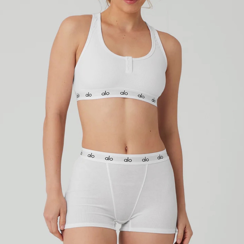 Alo Yoga Icon Ribbed Henley Bra and Boyshort Set